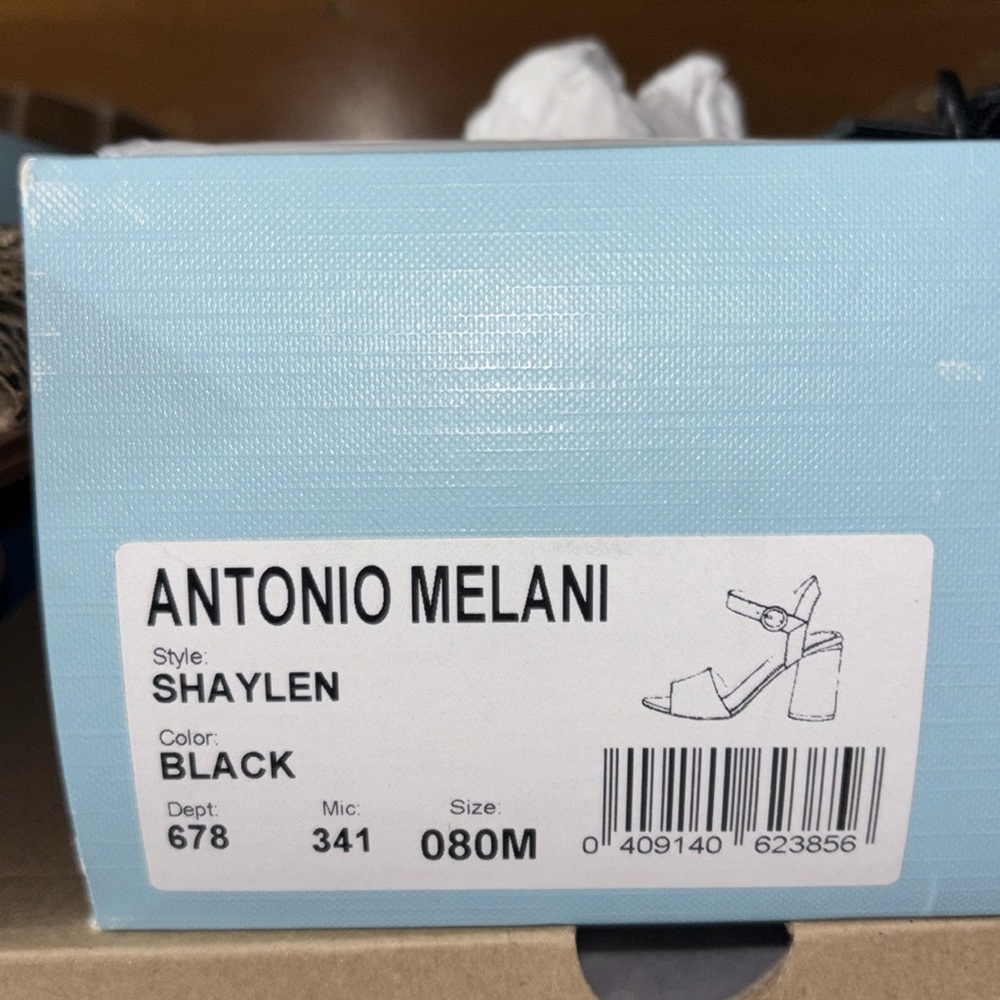 NEW IN BOX Antonio Melani Women’s Black Ankle Strap Sandal 3 inch Heels Size 8 - Picture 9 of 11